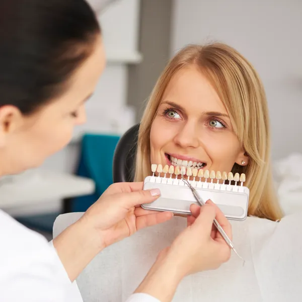 Dentist matching tooth shade for a dental crown